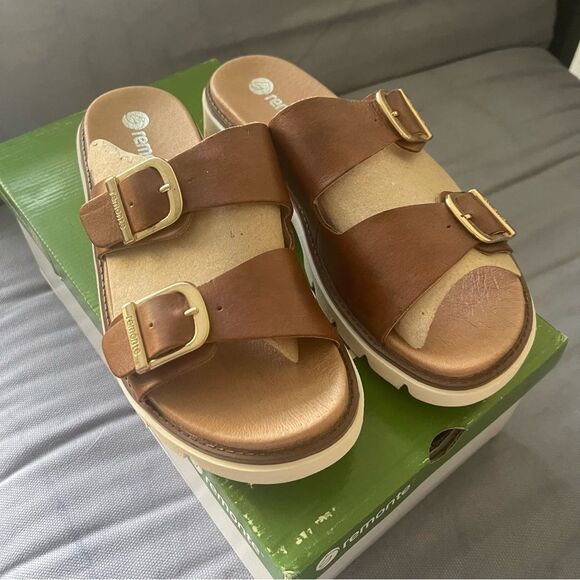 Remonte Size 9 Brown Leather Sandals Open Toe Spring Summer Comfort Shoes - Picture 2 of 3